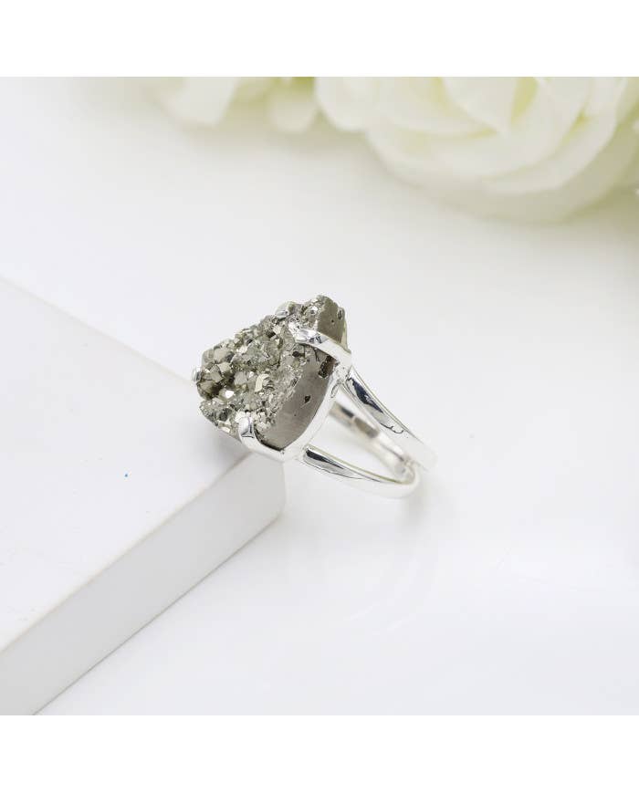 Raw Pyrite Ring: 925 Sterling Silver Gemstone Jewelry: 10