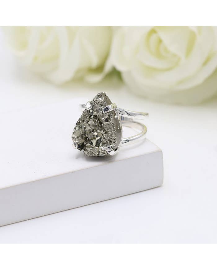 Raw Pyrite Ring: 925 Sterling Silver Gemstone Jewelry: 10