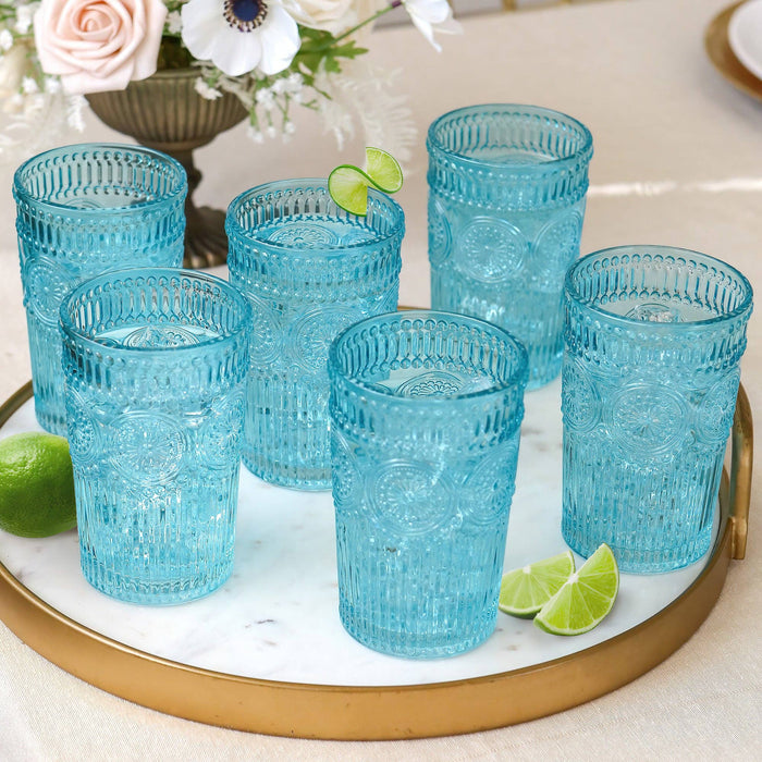 Vintage Textured Aqua Blue Drinking Glasses (Set of 6)