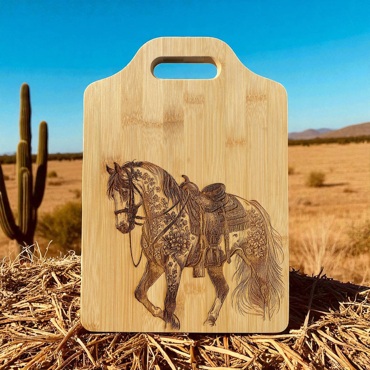 Western Dressage Horse Bamboo Cutting, cheese board : 6"x9"