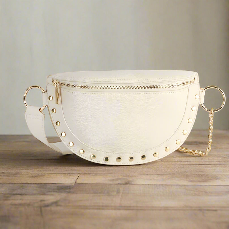 Studded Fanny Pack Belt Bag: Cream