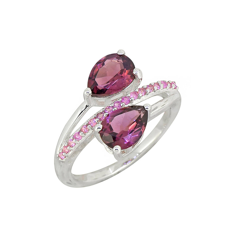 925 Sterling Silver Rhodolite Garnet Twin Flame Bypass Ring: 10