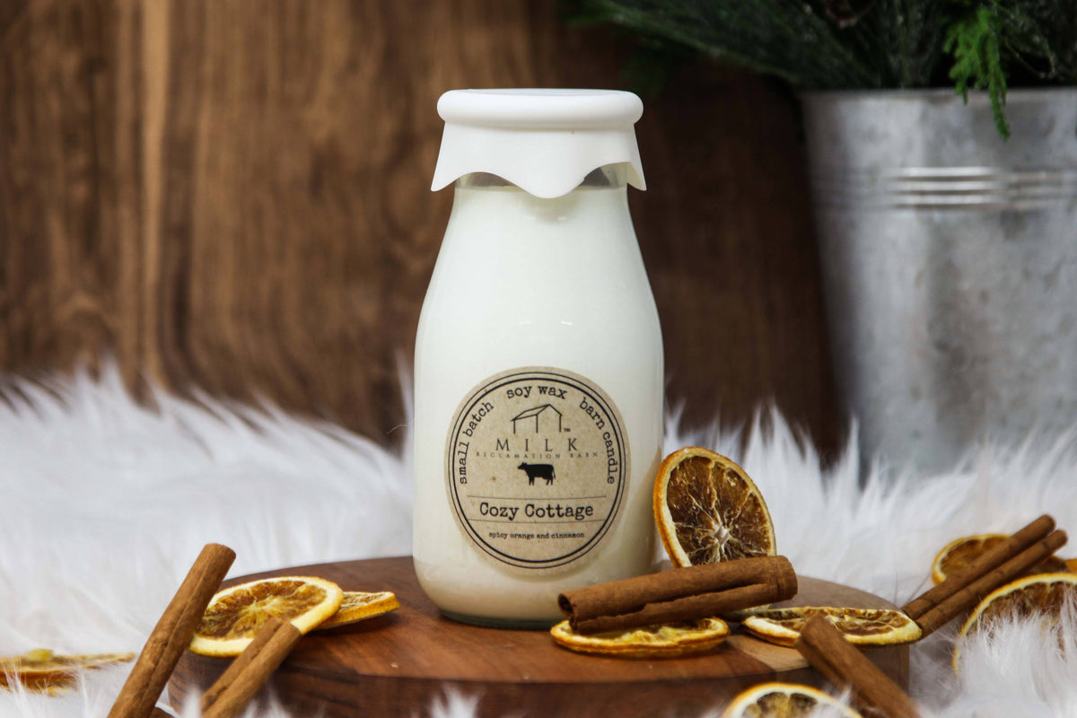 Milk Bottle Candle Cozy Cottage (Orange & Cinnamon)