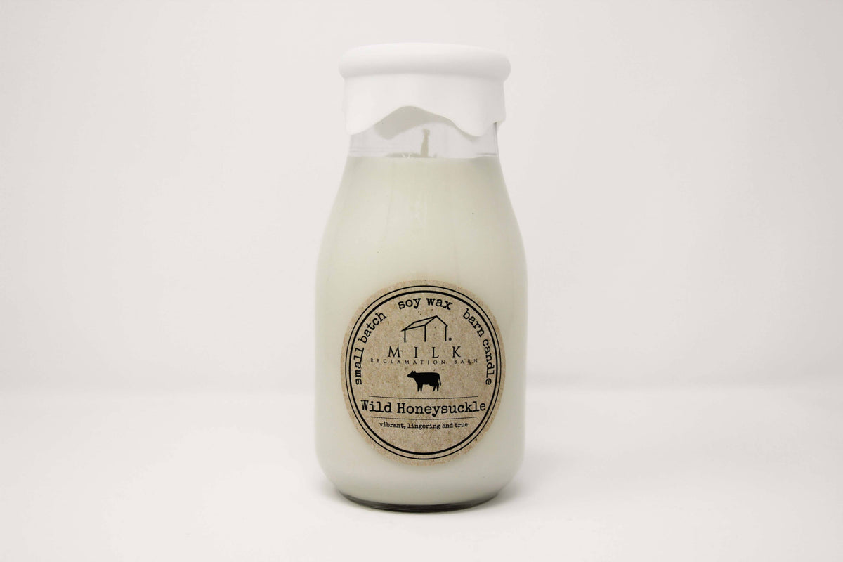 Milk Bottle Candle Wild Honeysuckle
