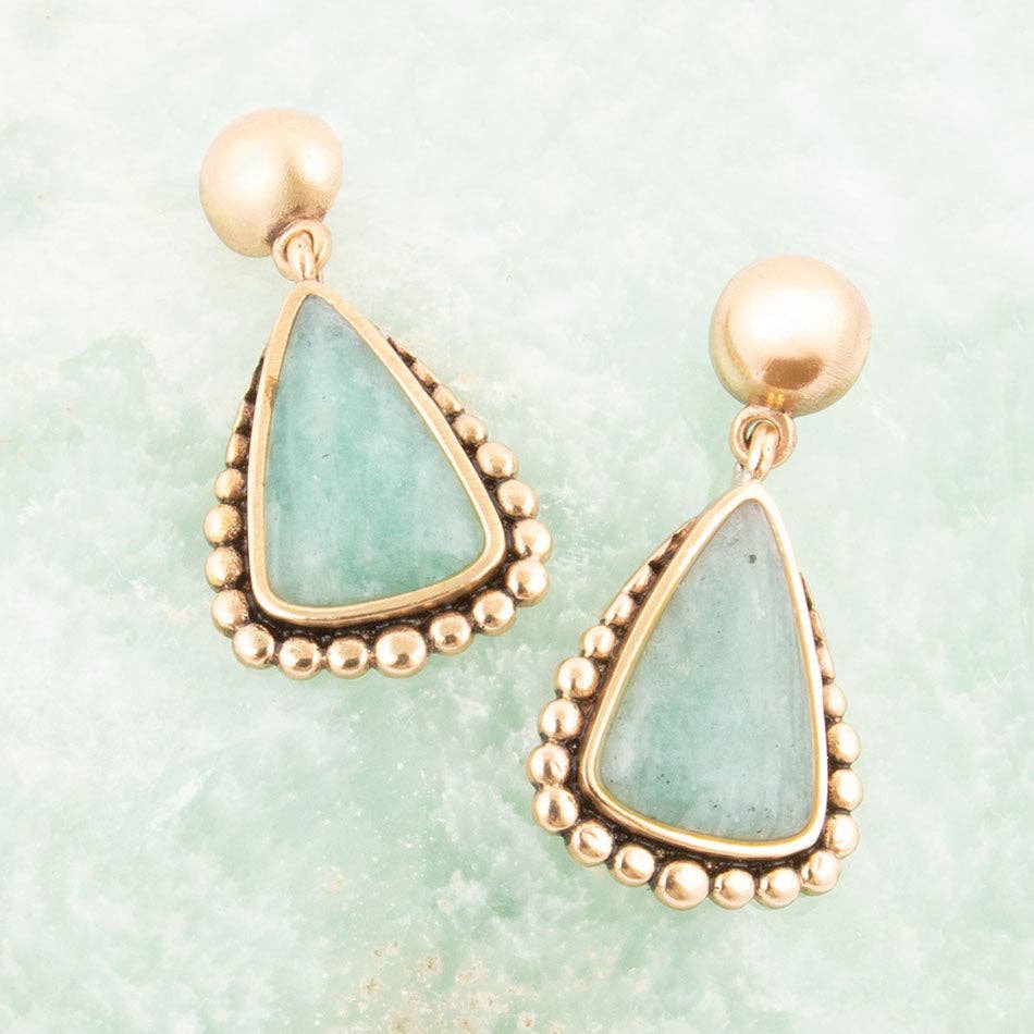 Begondor Blue Amazonite Golden Post Drop Earrings