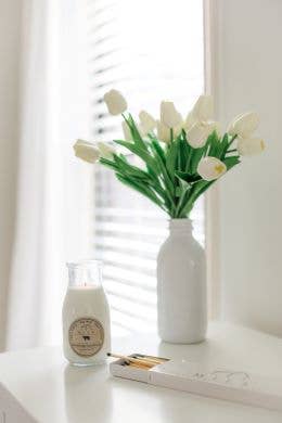 Milk Bottle Candle Wild Honeysuckle