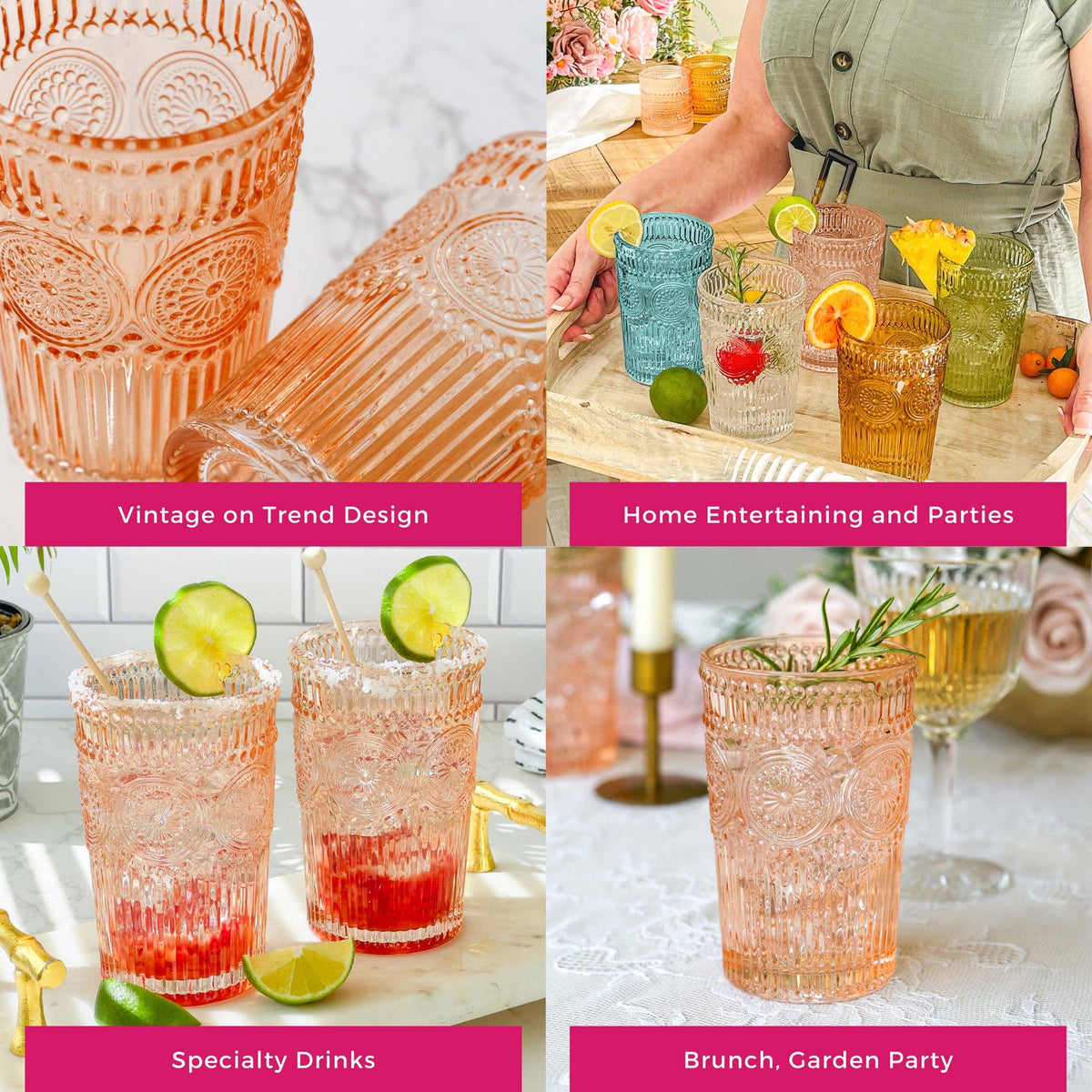 Vintage Textured Rose Gold Drinkware (Set of 6)