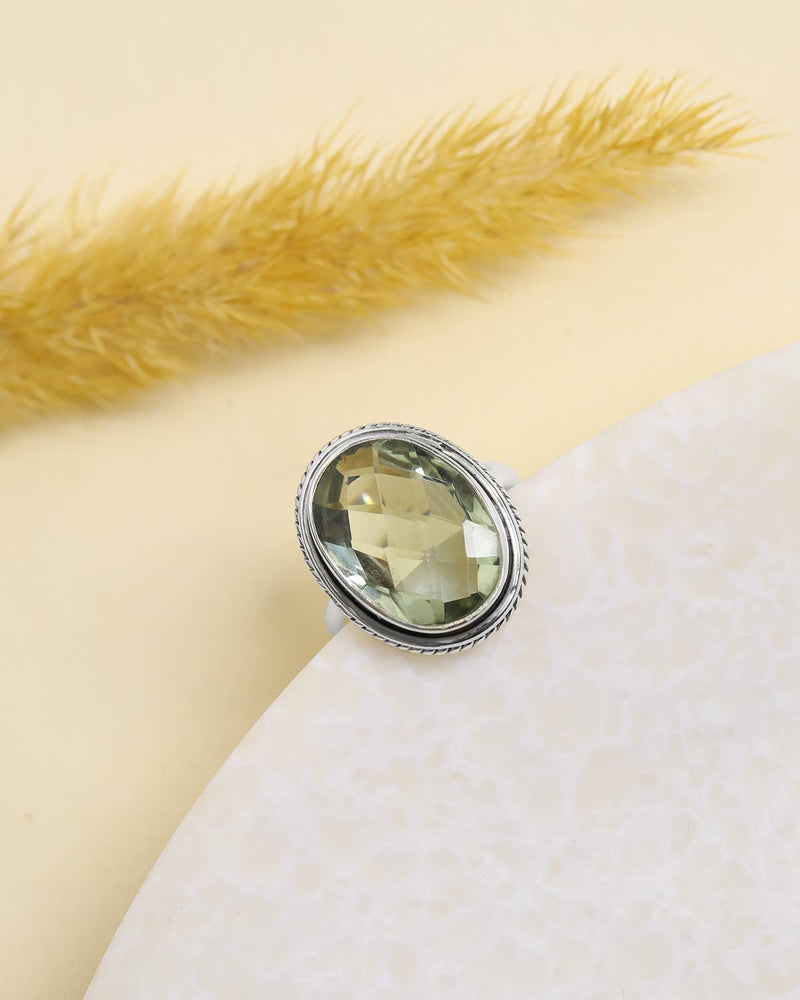 Green Amethyst 925 Sterling Silver Solitaire Ring: 6