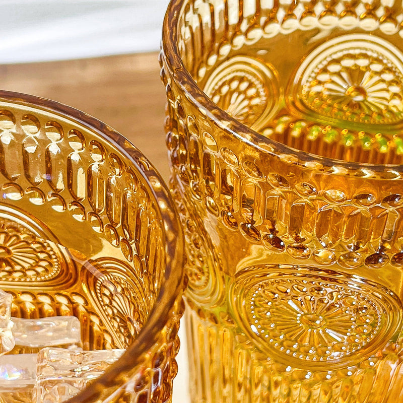 Vintage Textured Amber Drinking Glasses (Set of 6)