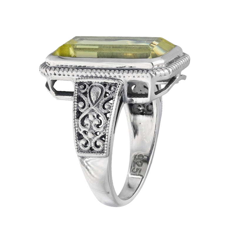Sterling Silver Lemon Quartz Statement Solar Bloom Ring: 7