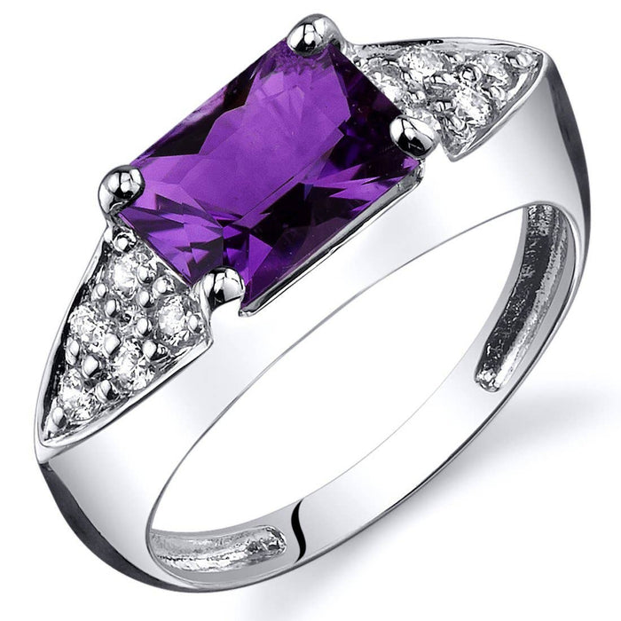 Amethyst Sterling Silver Ring 1.25 Carats Radiant Cut Size 8