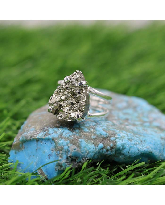 Raw Pyrite Ring: 925 Sterling Silver Gemstone Jewelry: 10