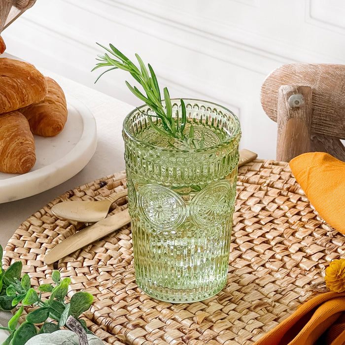 Vintage Textured Sage Green Drinking Glasses (6 pcs)