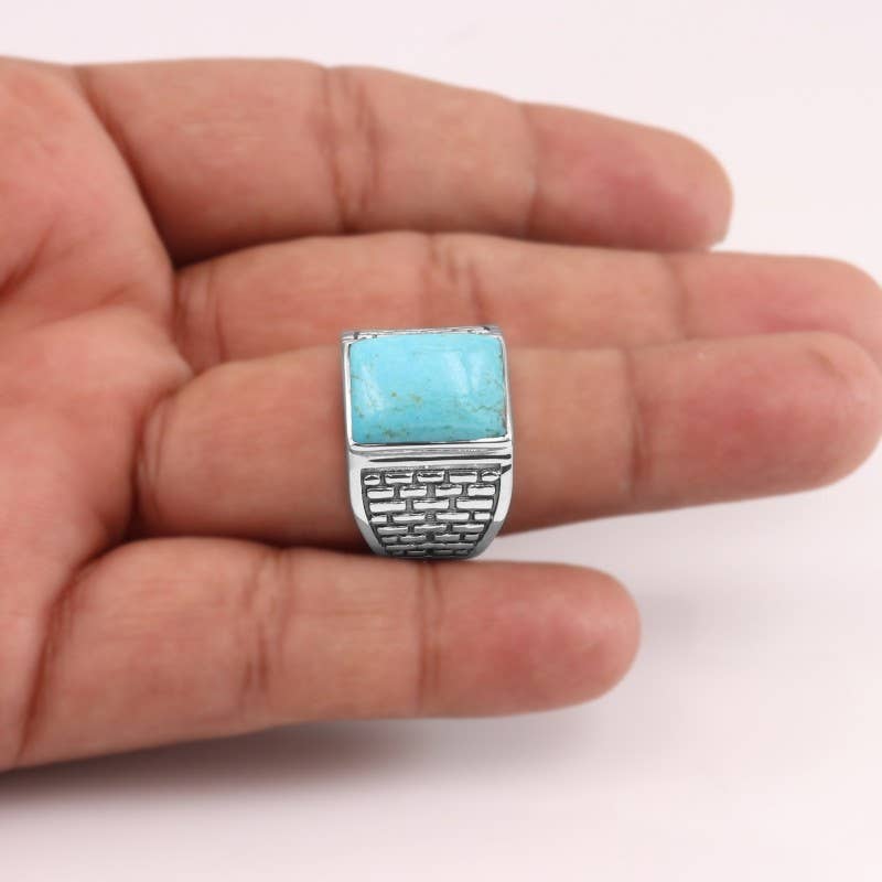 Arizona Turquoise Men's Ring: 925 Silver Handmade Jewelry: 9