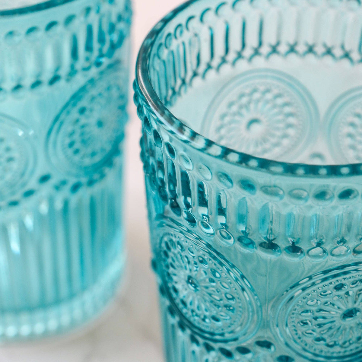 Vintage Textured Aqua Blue Drinking Glasses (Set of 6)