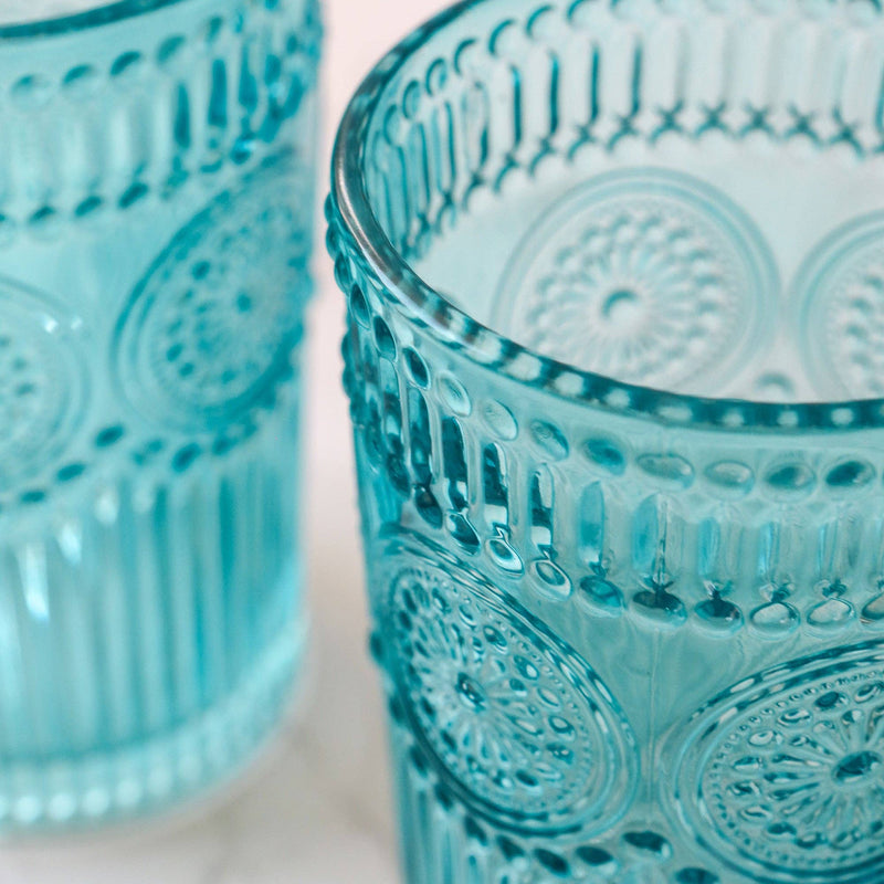 Vintage Textured Aqua Blue Drinking Glasses (Set of 6)