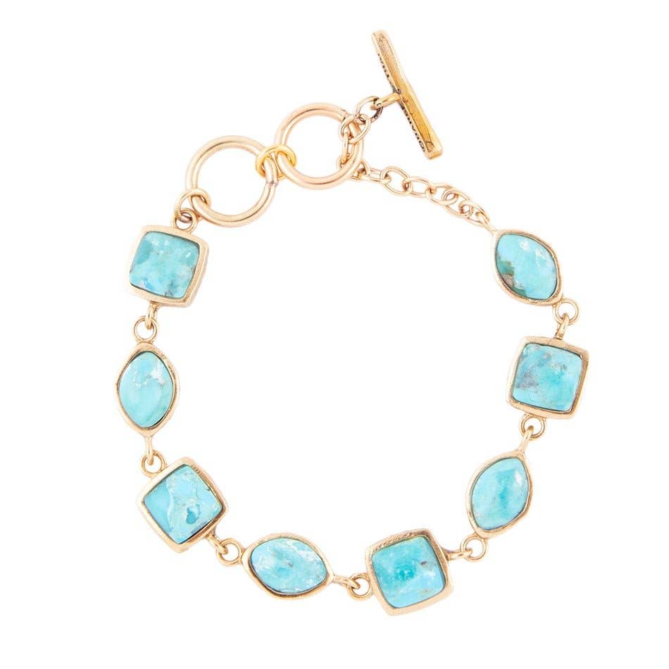 Genuine Blue Turquoise Hammered Golden Link Bracelet