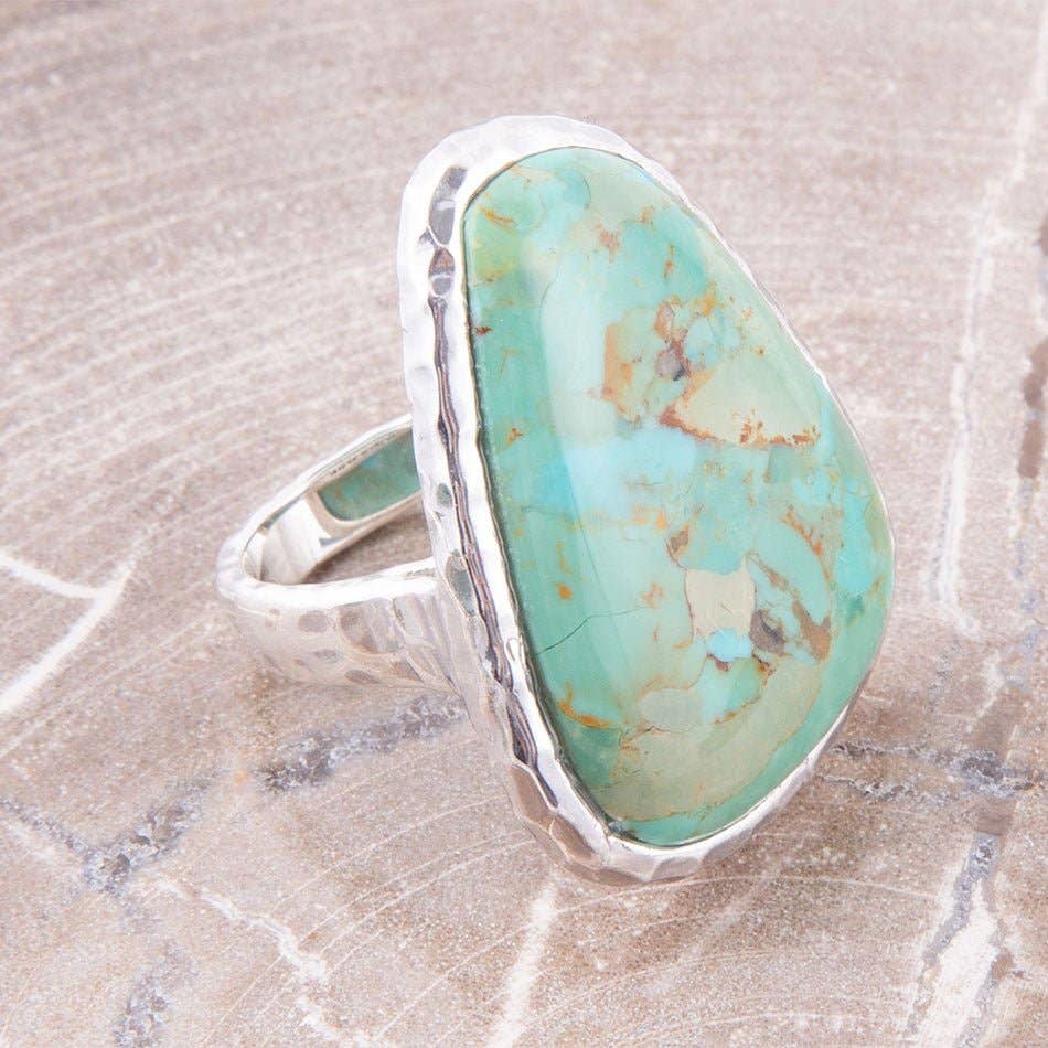 Abstract Turquoise and Sterling Silver Ring: 7
