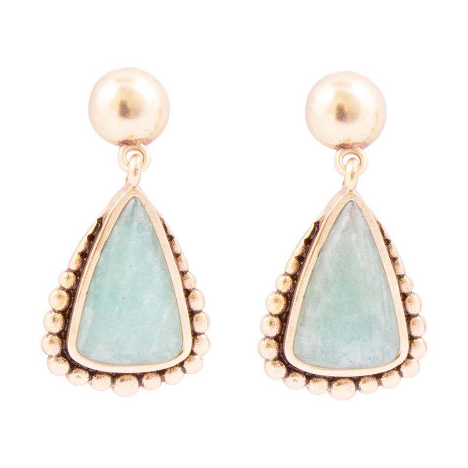 Begondor Blue Amazonite Golden Post Drop Earrings