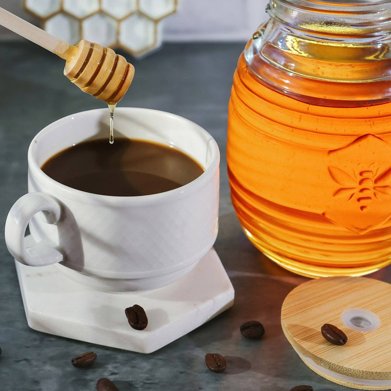 Glass Bee Honey Jar and Dipper Set (2 Lids and Dippers)