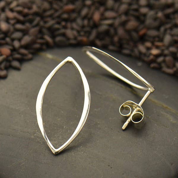 Sterling Silver Marquis Post Earrings 20x10mm: Sterling Silver