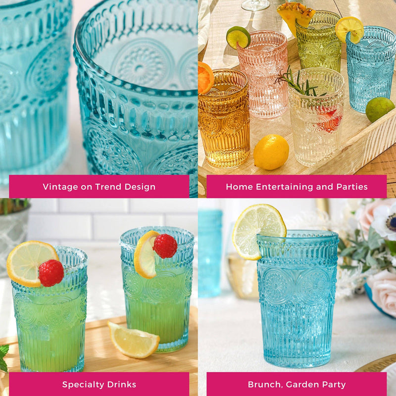 Vintage Textured Aqua Blue Drinking Glasses (Set of 6)