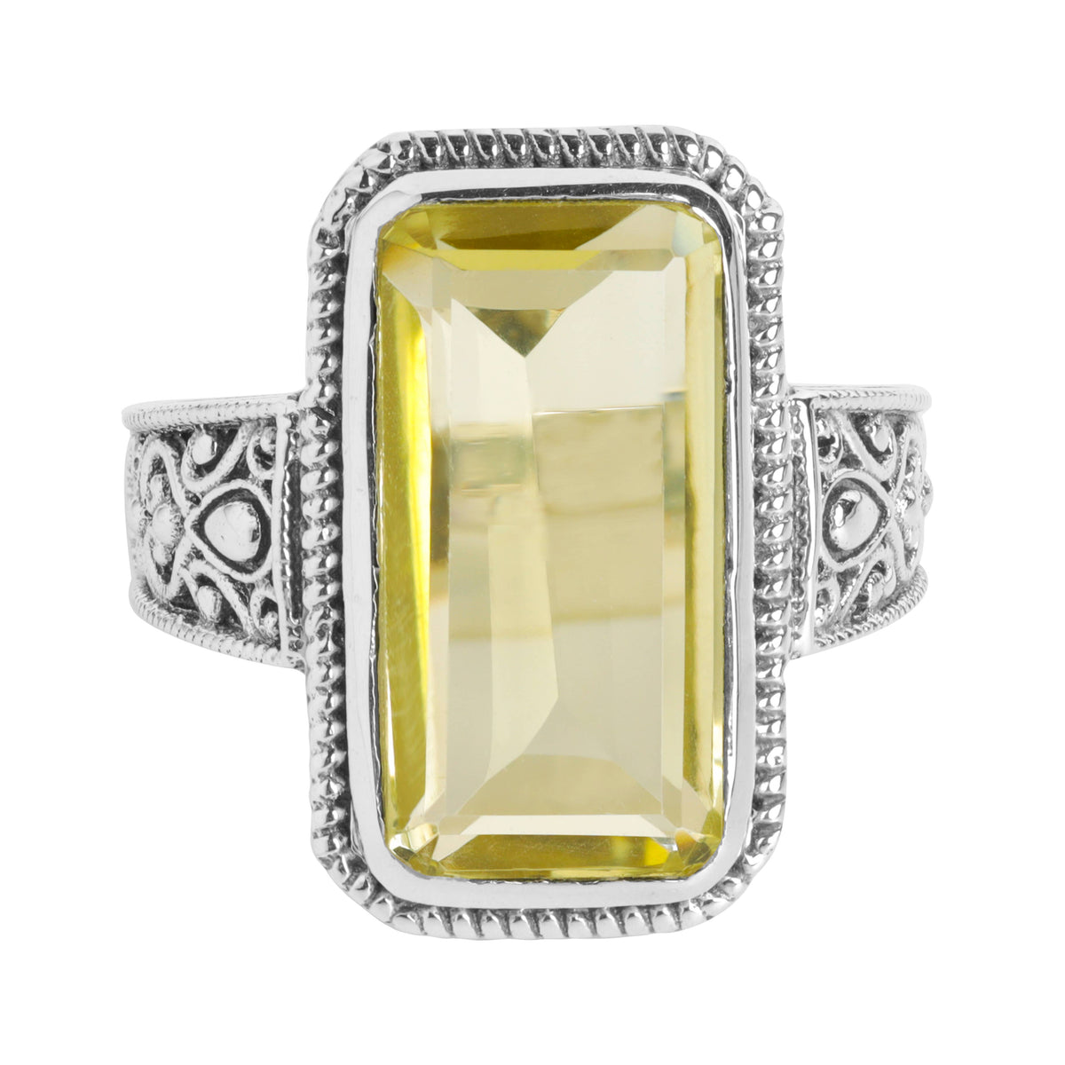 Sterling Silver Lemon Quartz Statement Solar Bloom Ring: 7