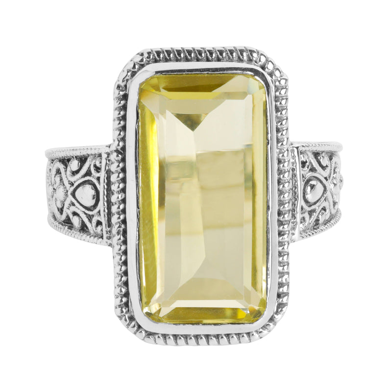 Sterling Silver Lemon Quartz Statement Solar Bloom Ring: 7