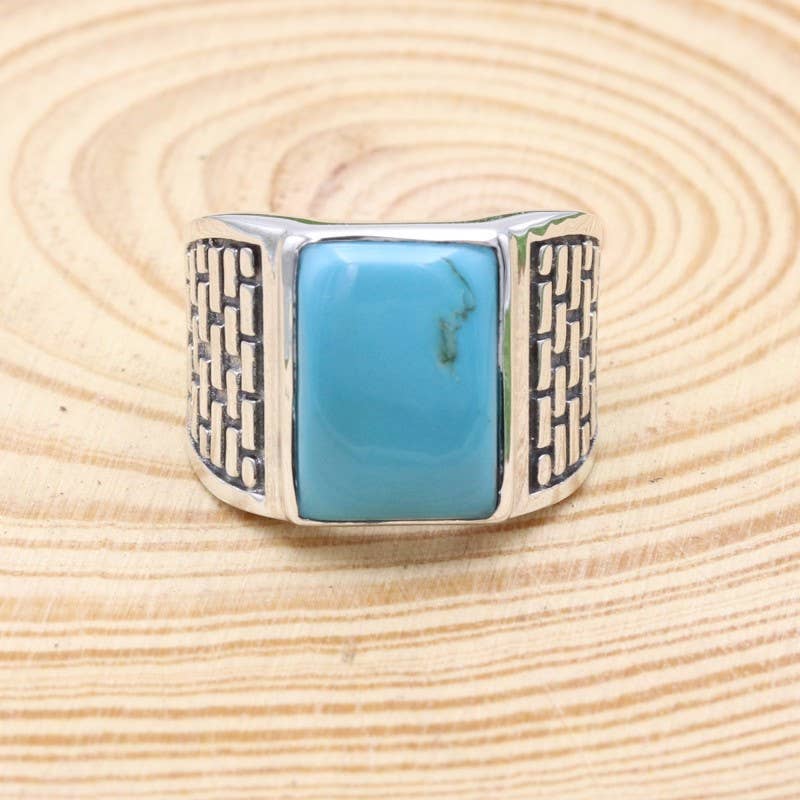 Arizona Turquoise Men's Ring: 925 Silver Handmade Jewelry: 9