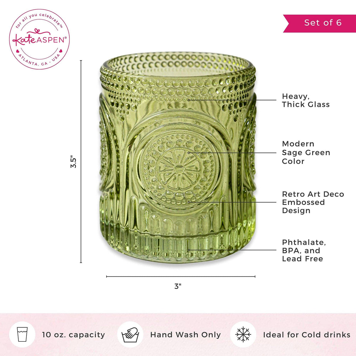 10 oz. Ribbed Retro Arch Floral Green Drinking Glasses (Set