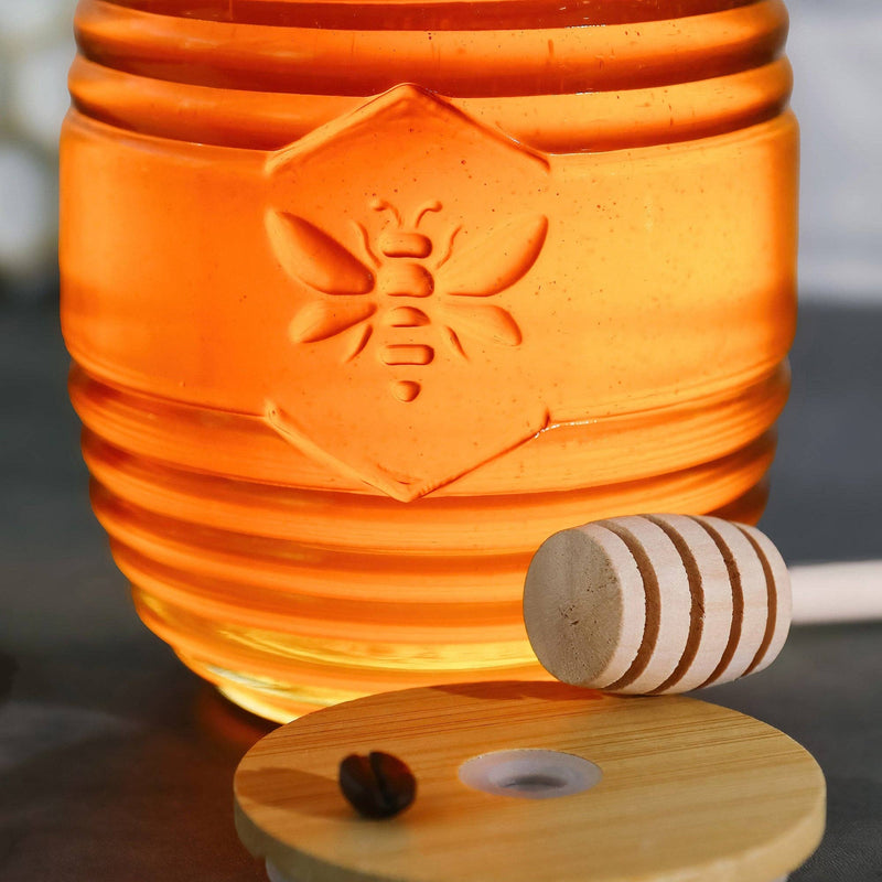 Glass Bee Honey Jar and Dipper Set (2 Lids and Dippers)
