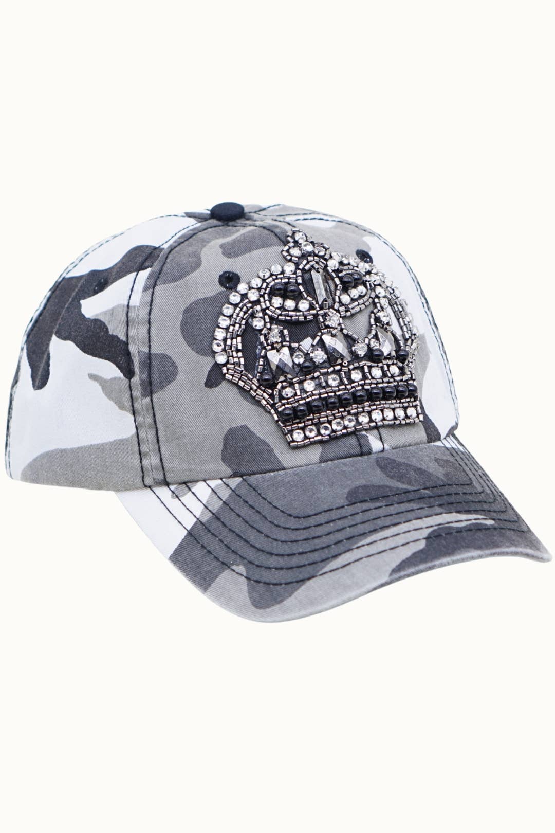 Crown Bejeweled Glitz Enzyme Washed Camouflage Cap