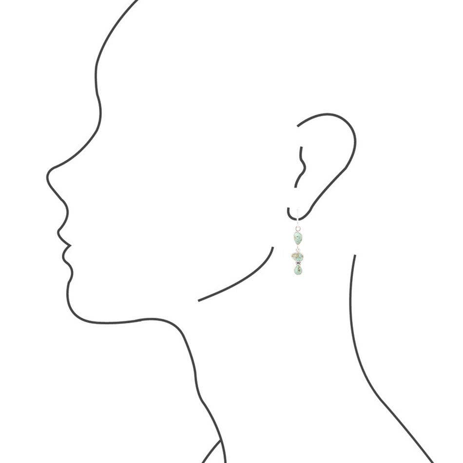 Linear Triple Stone Turquoise and Sterling Silver Earrings