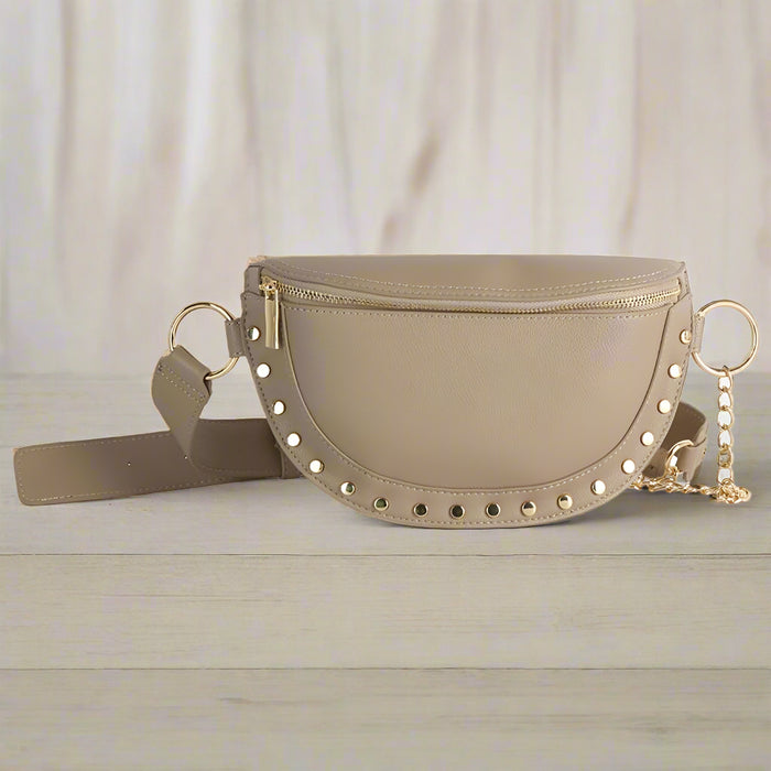Studded Fanny Pack Belt Bag: Taupe