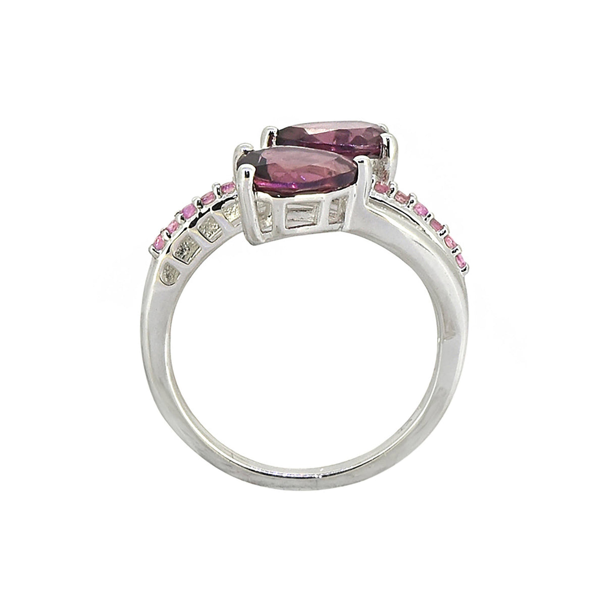 925 Sterling Silver Rhodolite Garnet Twin Flame Bypass Ring: 10