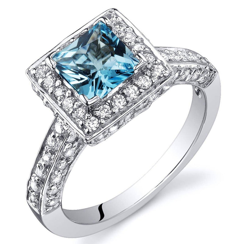 Swiss Blue Topaz Princess Cut Sterling Silver Ring Size 7