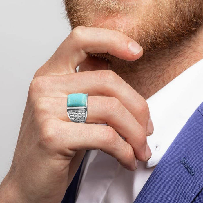 Arizona Turquoise Men's Ring: 925 Silver Handmade Jewelry: 9
