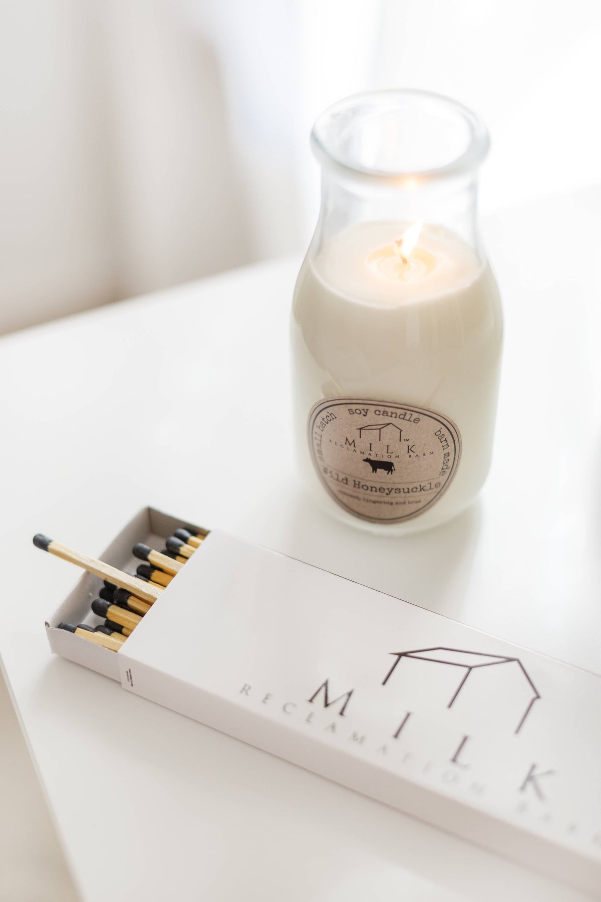 Milk Bottle Candle Wild Honeysuckle